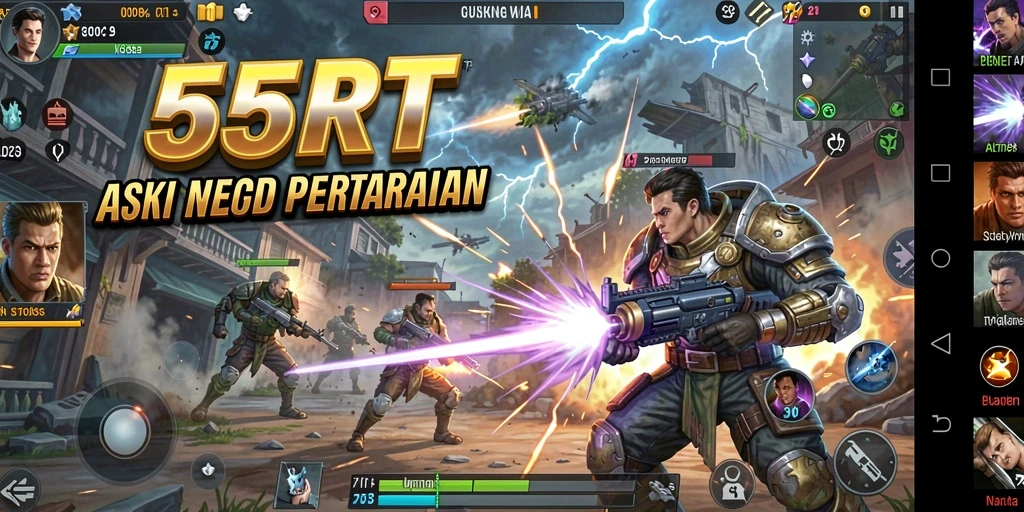 Tampilan gameplay mendebarkan dari 55RT saat aksi pertempuran berlangsung.