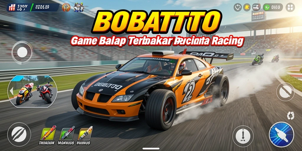 Screenshot gameplay BOBATOTO menampilkan balapan yang seru dan mendebarkan.