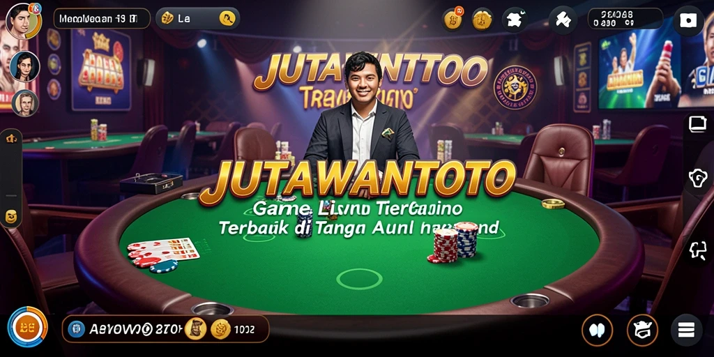 Tampilan screenshot gameplay JUTAWANTOTO yang menampilkan dealer dan meja permainan.