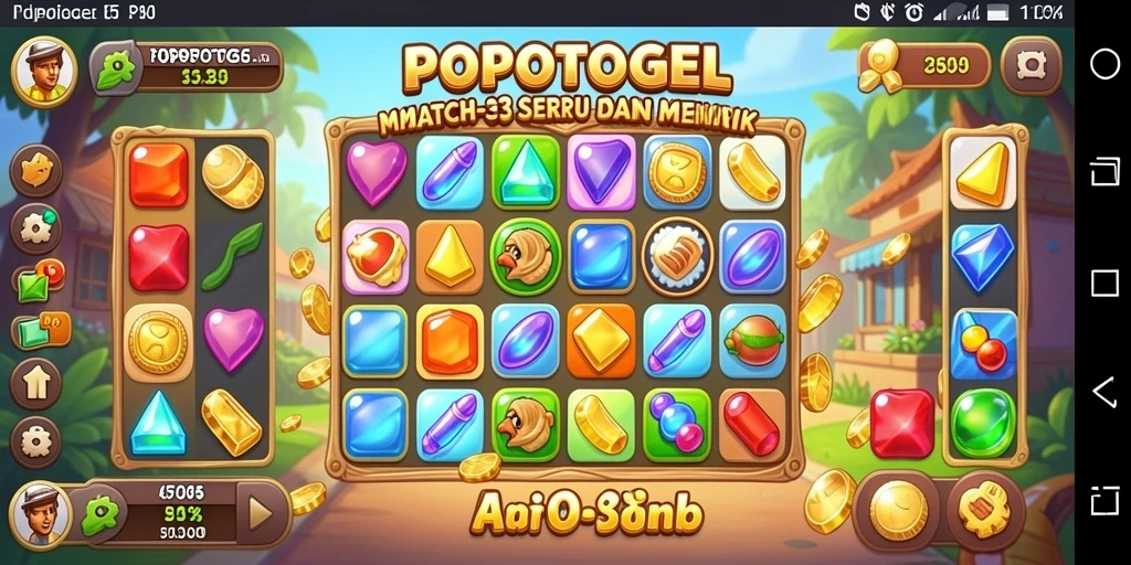 Screenshot gameplay <strong>POPOTOGEL</strong> dengan kombinasi Match-3 yang seru.