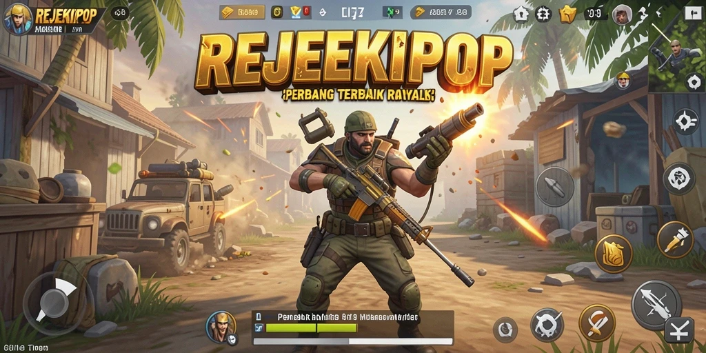 Tampilan aksi seru dalam game Battle Royale REJEKIPOP.