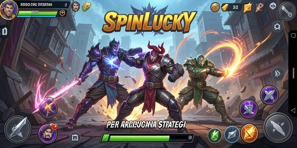 Gameplay SPINLUCKY menunjukkan aksi pertarungan yang intens.