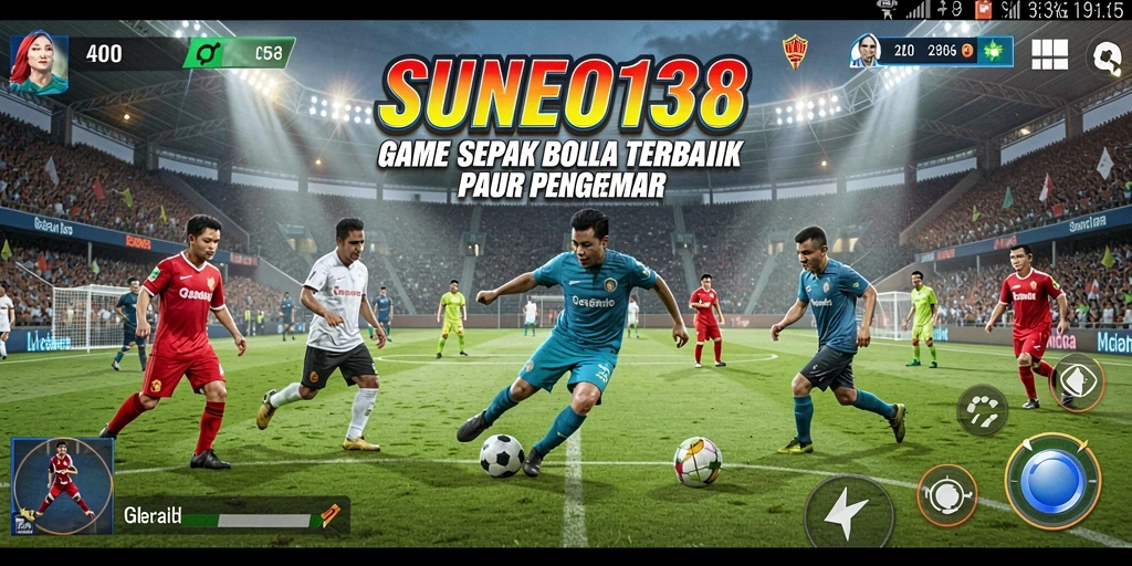 Tampilan gameplay SUNEO138 dengan aksi pertandingan sepak bola yang mendebarkan.