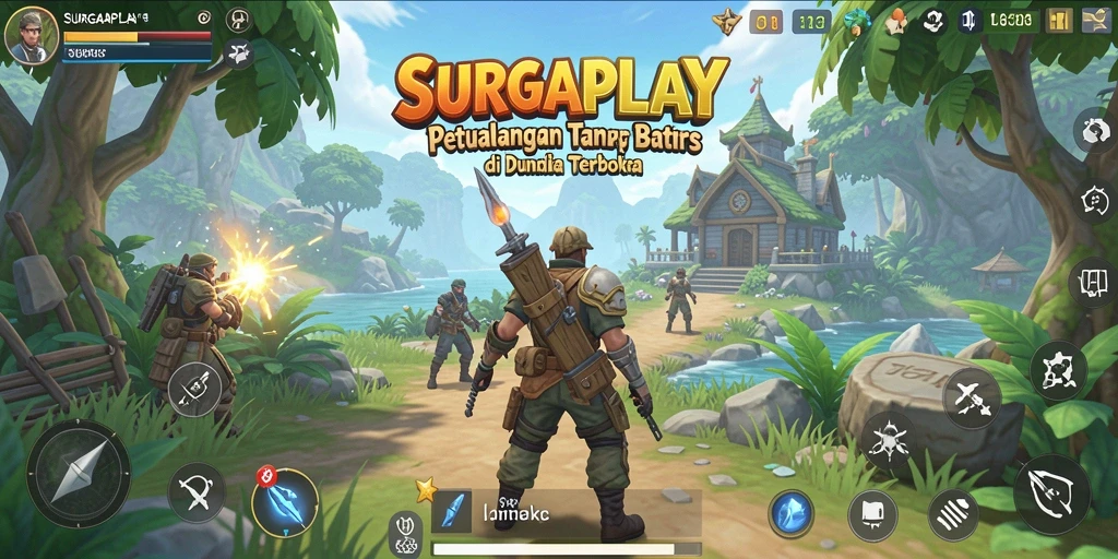 Tangkapan layar gameplay SURGAPLAY menampilkan eksplorasi dunia terbuka yang luas.