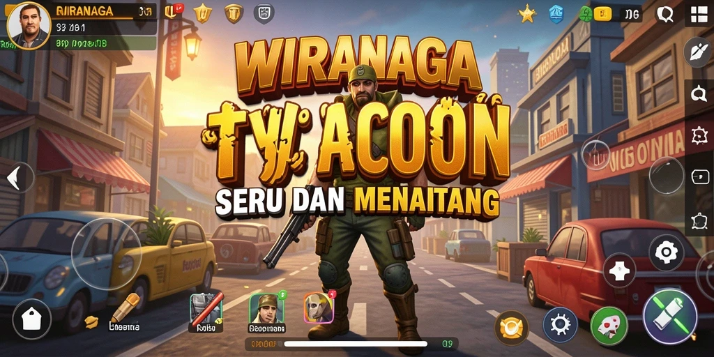 Screenshot gameplay WIRANAGA menampilkan aksi mengelola bisnis yang dinamis.