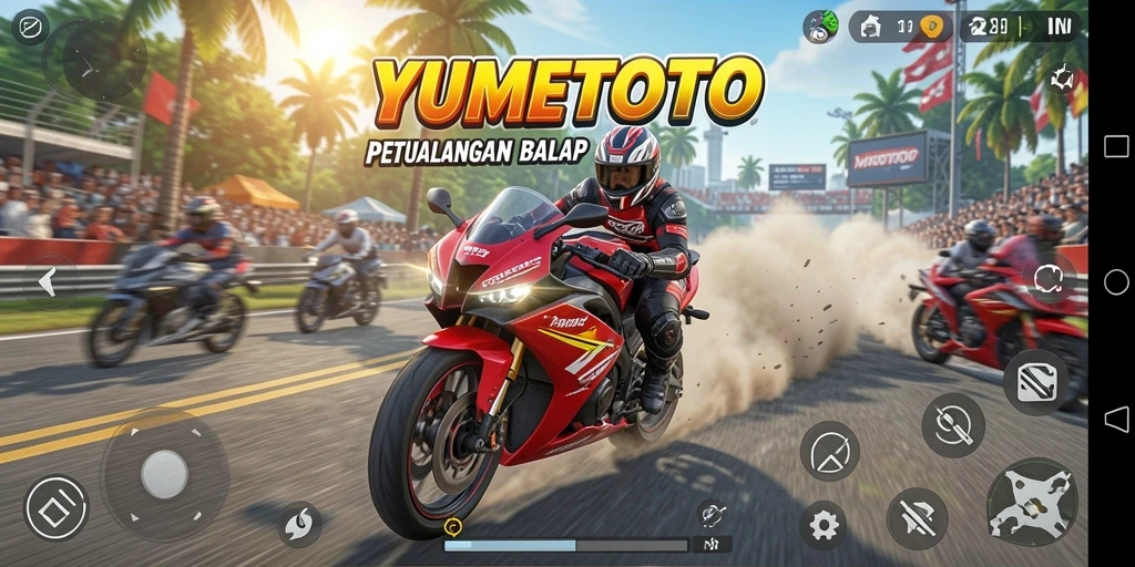 Gameplay seru YUMETOTO dengan aksi balapan motor yang mendebarkan.